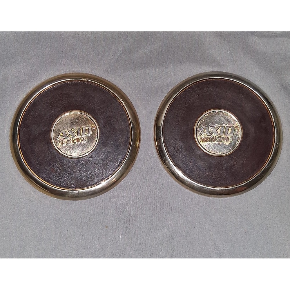 Axid‎ nizatidine Brass & Leather Coaster Set of 2 Pharmaceutical Advertiseme